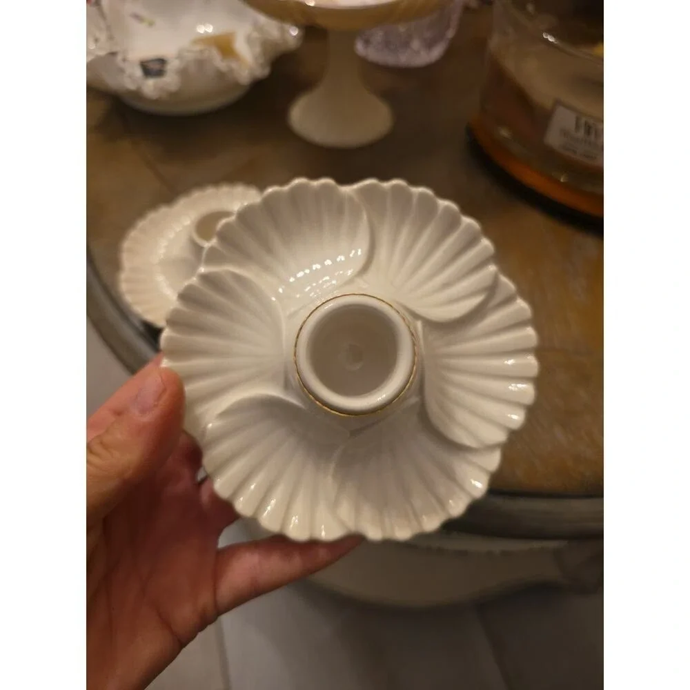 Lenox Shell Candlestick Candle Holders Set of 2 Ivory Gold Trim EUC Elegant‎